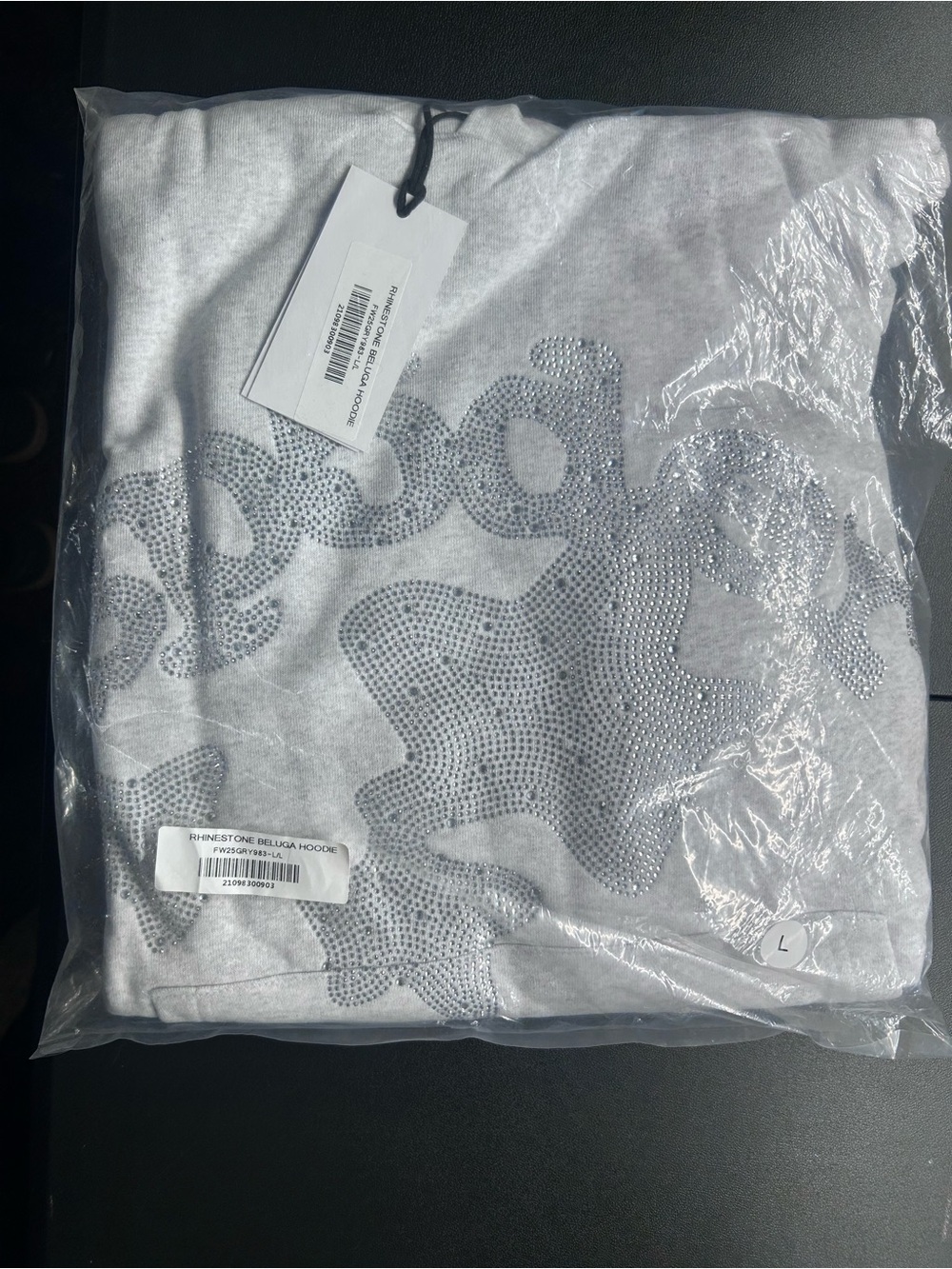Rhinestone Embellished Men's Hoodie - White size L